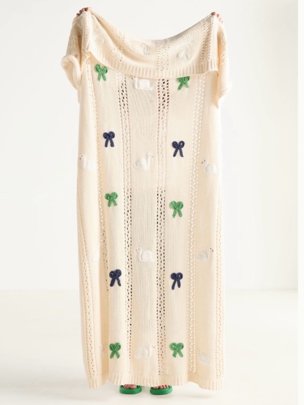NWT Anthropologie Isabella Cable Knit Throw Blanket In Ivory/Swan